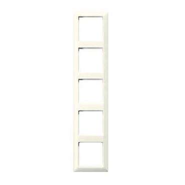 Naar omschrijving van AS585WW - Jung AS500 RAL9010, 5-voudig afdekraam glanzend, horizontaal / verticaal, 365x81mm, IP44, alpin wit